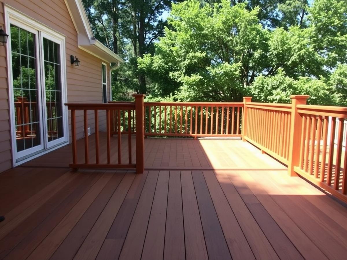 Rebuilt backyard deck with new railings at a DeKalb County, GA home