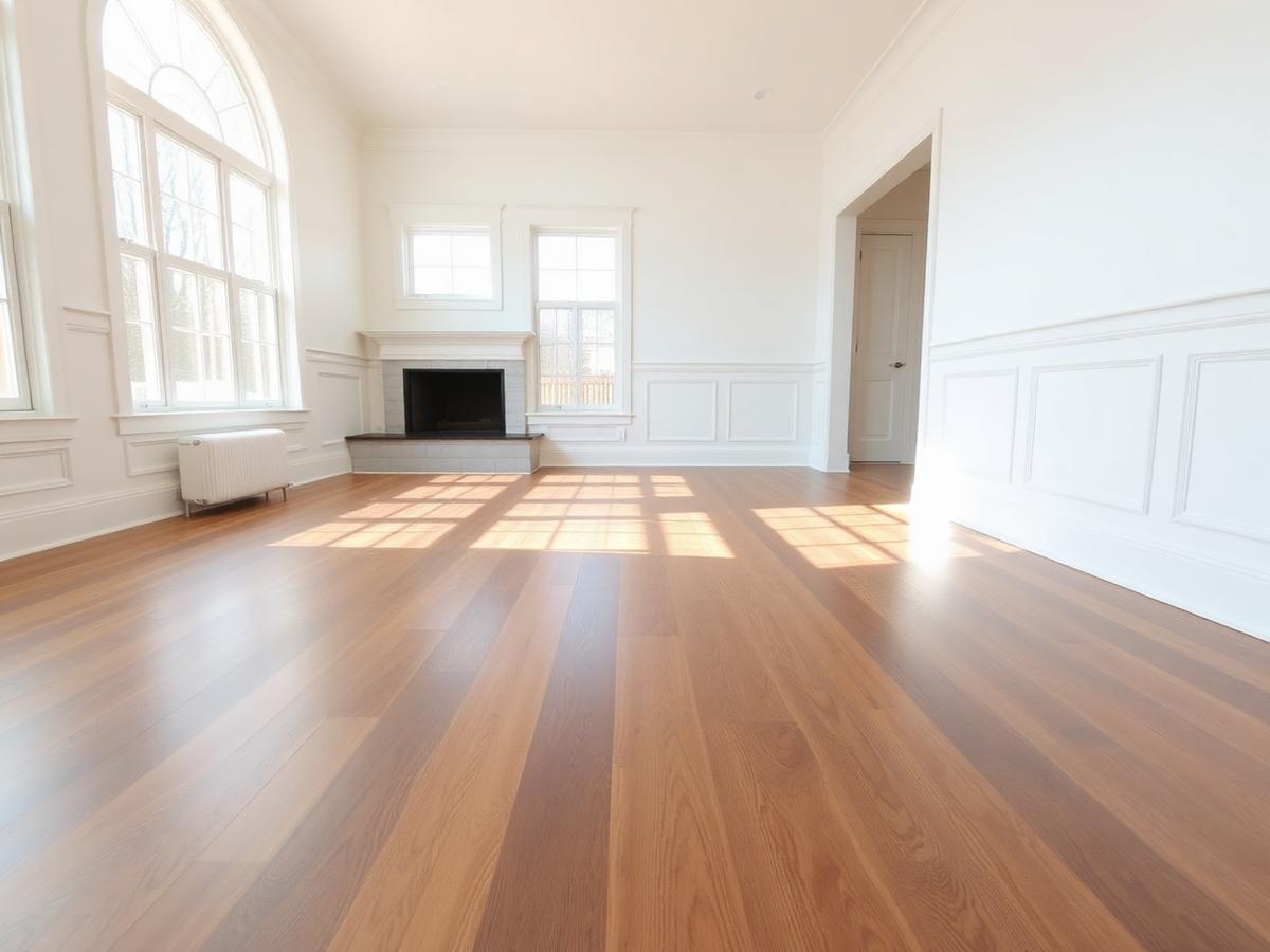 Repaired hardwood flooring in a bright Atlanta-area living room